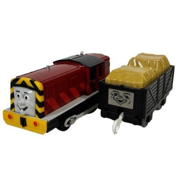 Thomas TOMY Trackmaster Salty VIDEO Train + Black Troublesome Truck w/ Cargo Car - Picture 1 of 16